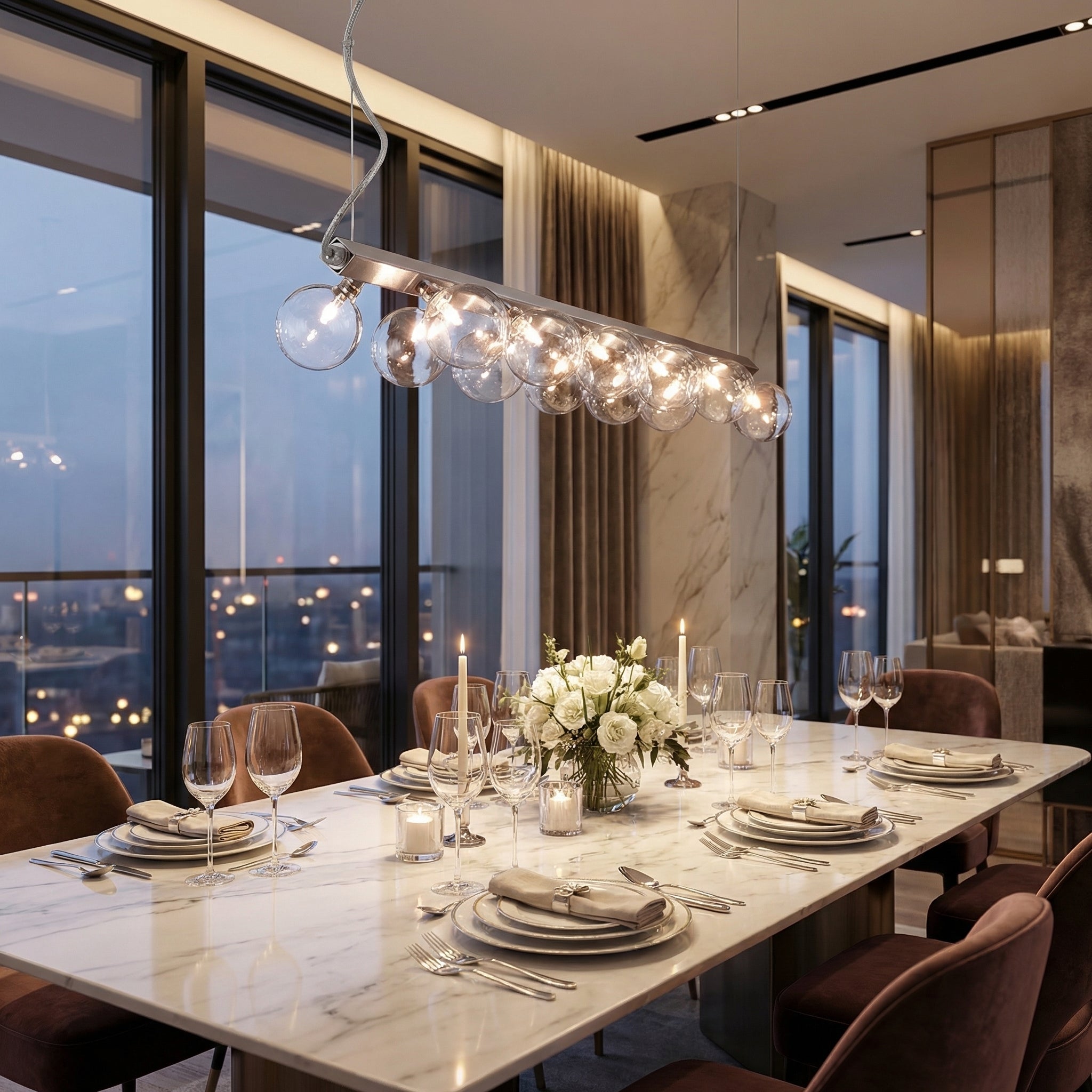 glass-sphere-column-chandelier lifestyle
