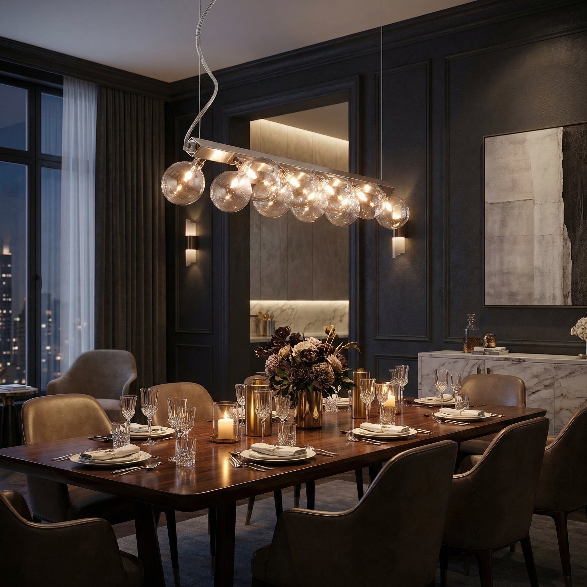 glass-sphere-column-chandelier scene